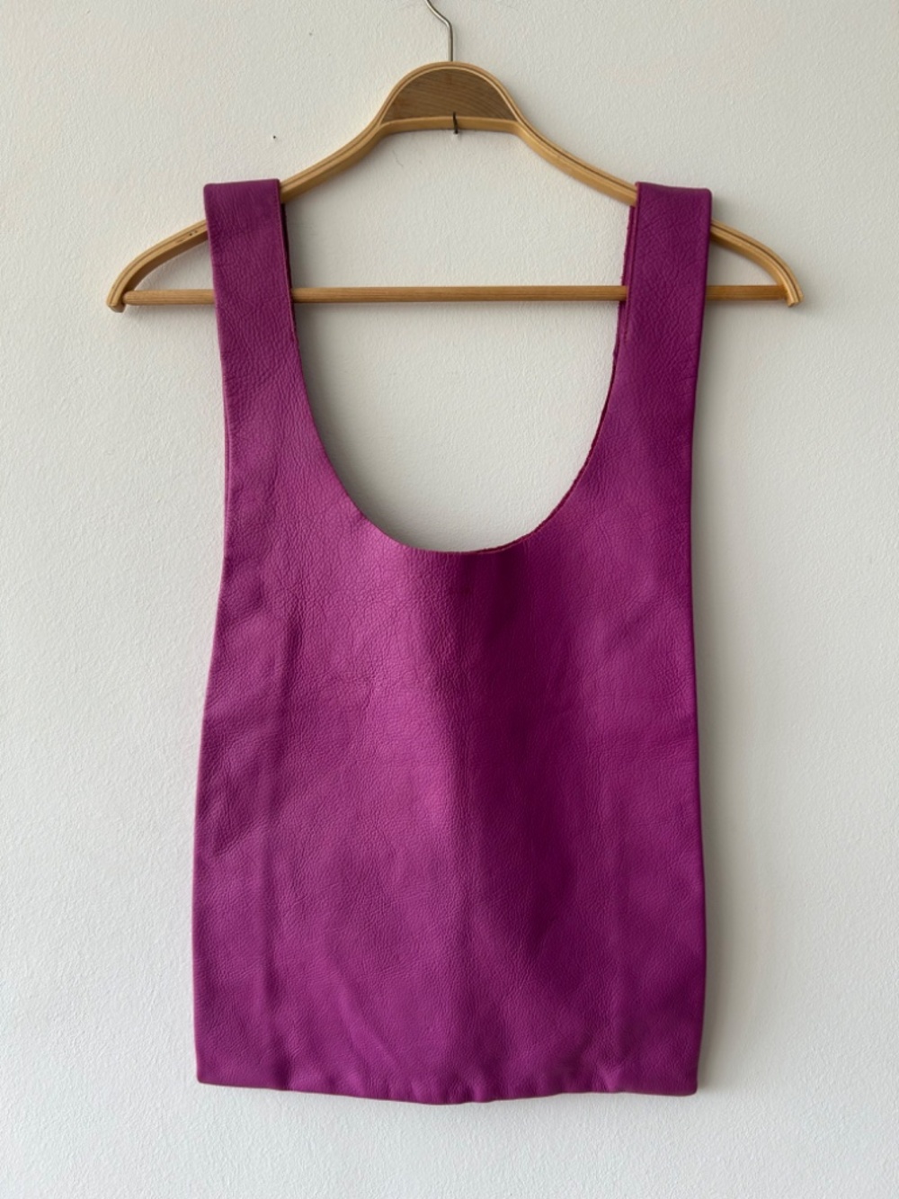 RARE!! BAGGU Pink Fuchsia Berry Large Natural Leather Shopper Bags Tote!